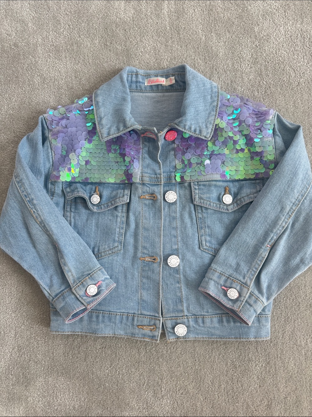 Billieblush Light Blue Denim Jacket with Purple Sequins, size 3T